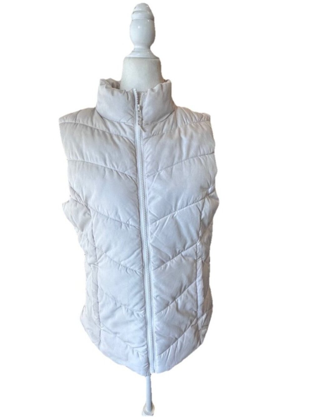 Aeropostale Puffer Vest Womens Large White Full Zip Mockneck Quilted  Outdoors